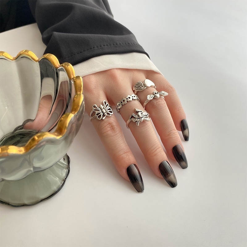 Set nhẫn kiểu dáng đa dạng tùy chọn màu vàng / bạc thời trang Hàn Quốc cho nữ