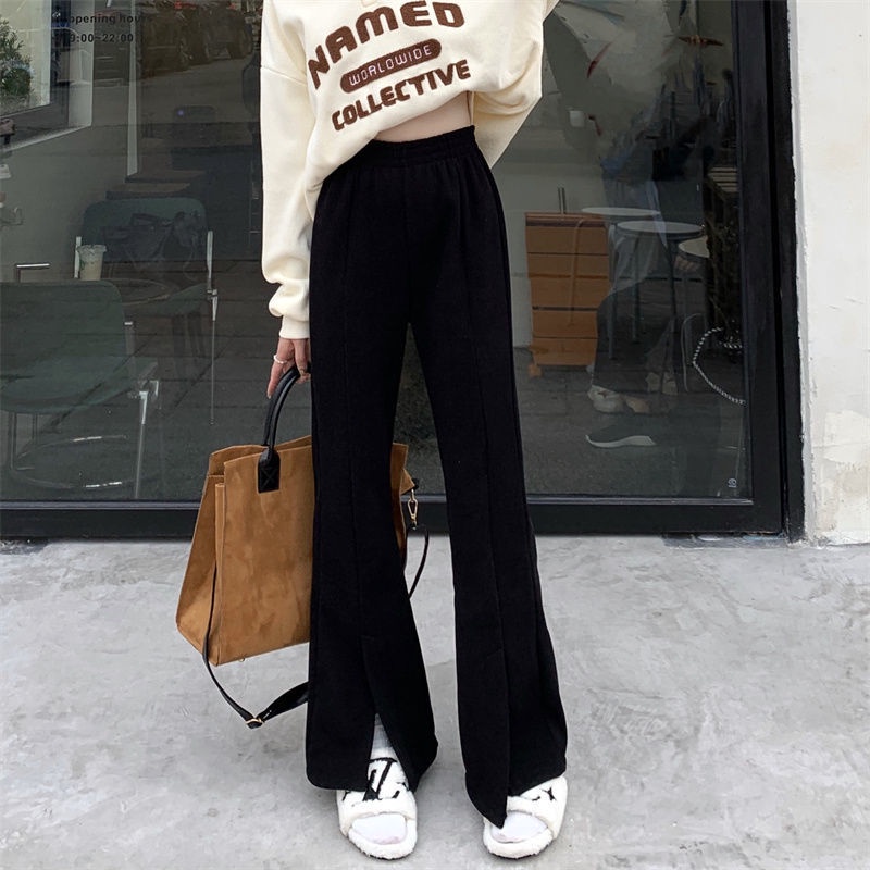 Quần lưng cao xẻ tà thời trang thu đông 2021 dành cho nữ