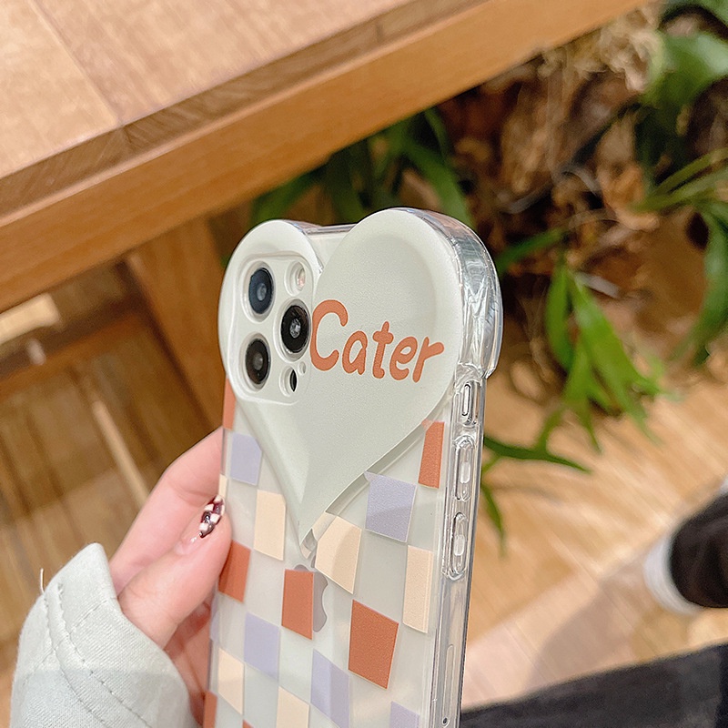Ốp lưng iphone Ốp điện thoại silicon TPU ô vuông trái tim cho iPhone 11 12 13 Pro Max X Xr Xs Max 14pro 8 Plus Se 2020 13 13MINI Dinuo case
