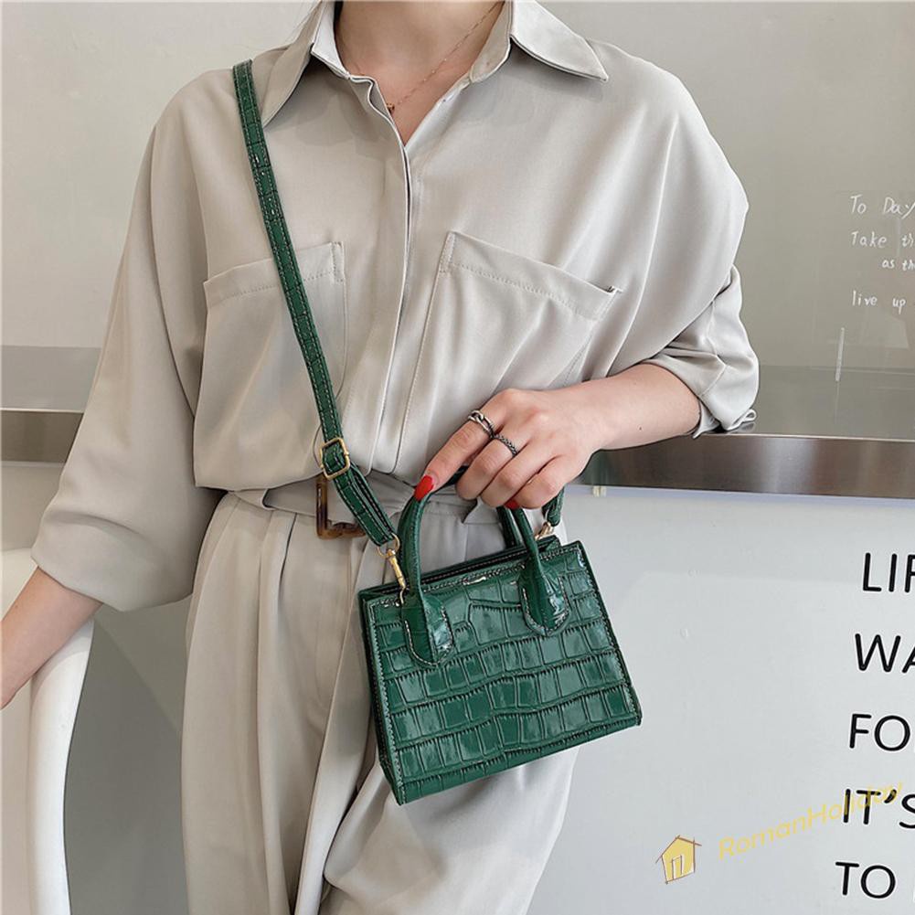 【On Sale】Retro Women Alligator Pattern Pure Color PU Shoulder Bag Top-handle Handbag