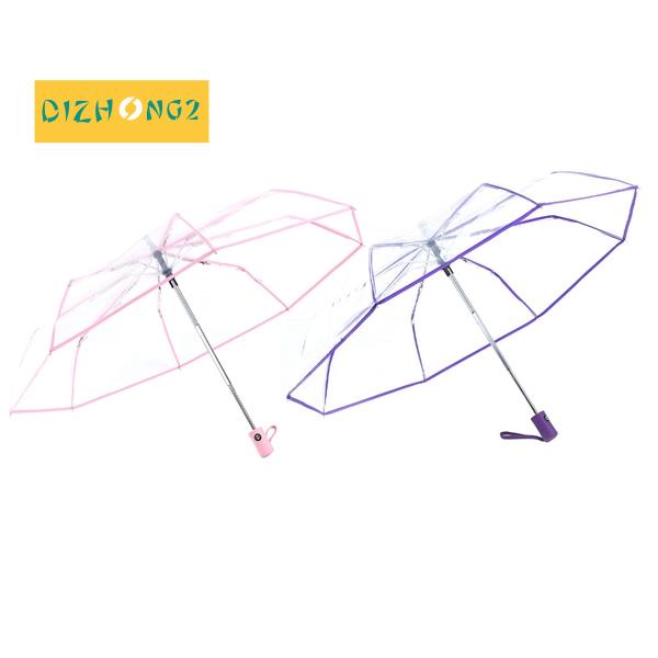Bộ 2 chiếc dù trong suốt chống gió gấp gọn tự động viền tím và viền hồng cho nam và nữ