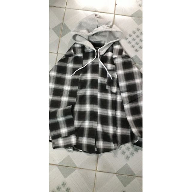 ÁO KHOÁC SƠMI UNISEX CAO CẤP SỌC CARO  PHỐI NÓN XÁM  -j001/1