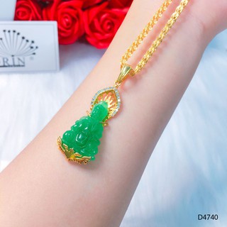 Dây chuyền nữ, dây đuôi phụng mặt Phật xanh thạch thiết kế cao cấp Orin D4740