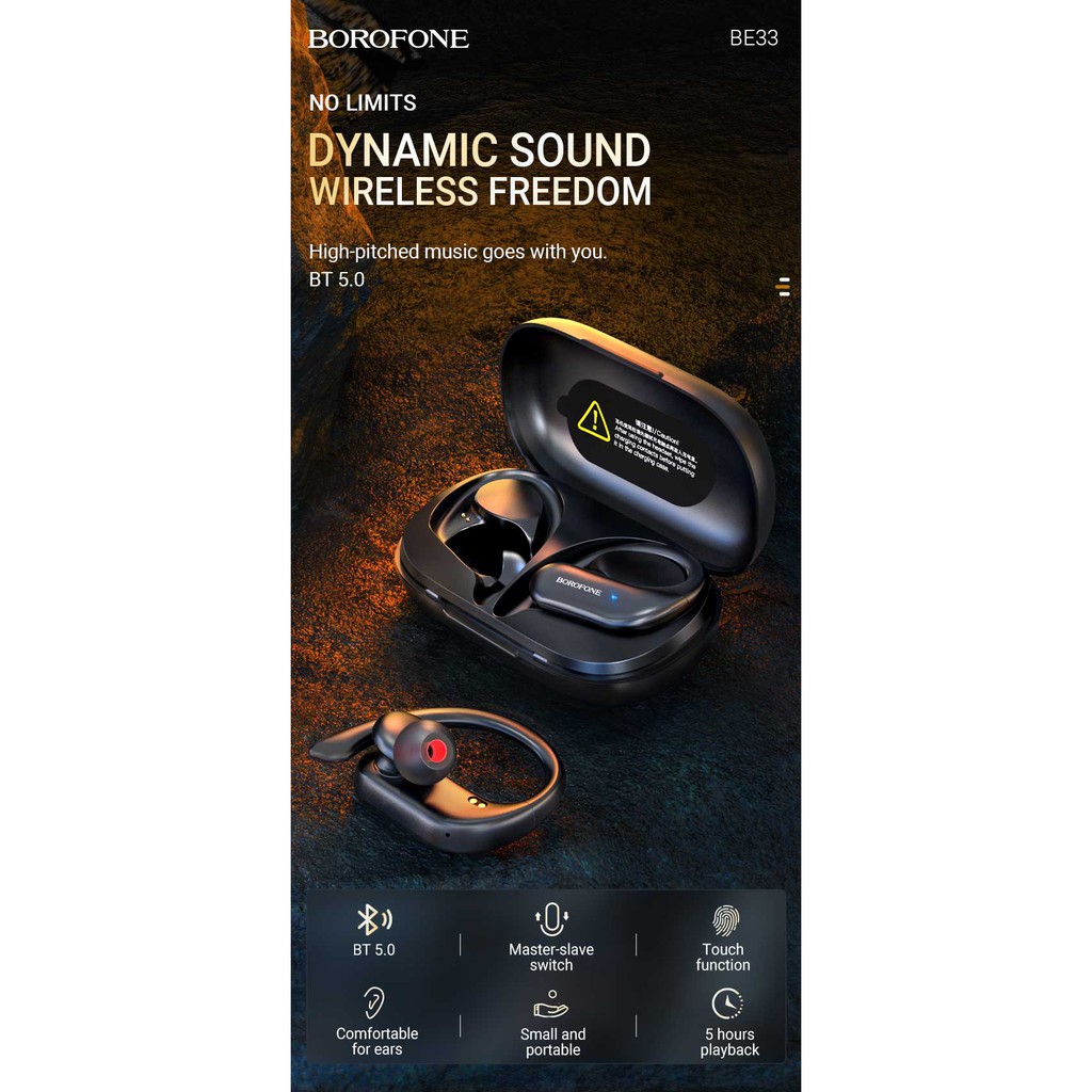 [Mã ELMSBC giảm 8% đơn 300K] Tai nghe Bluetooth TWS Borofone BE33 Rhyme BT V5.0 (Đen) - Hàng chính hãng