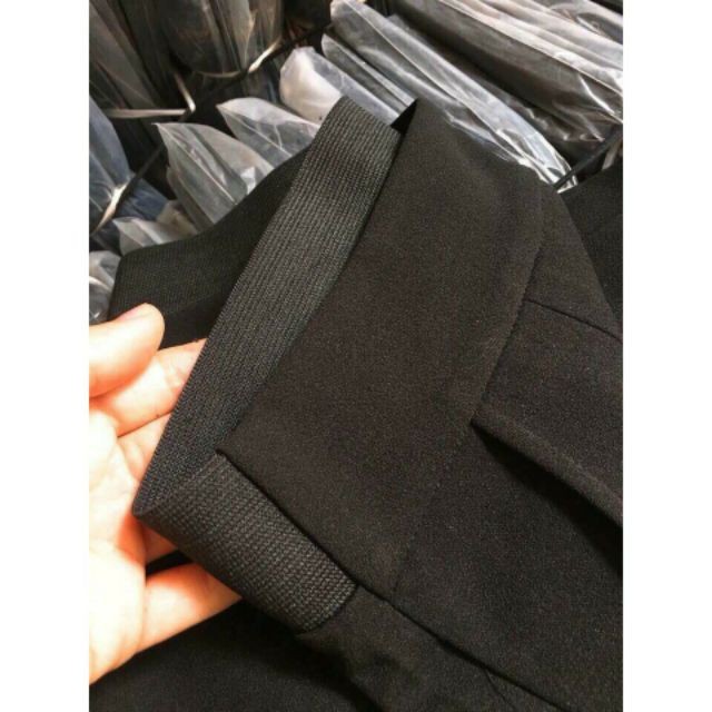 Quần baggy nữ Chun sau Quần tây Công Cở dáng dài Cạp Cao Vải Đen