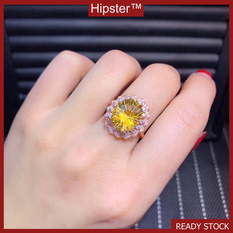 Women's Adjustable Ring with Yellow Zircon