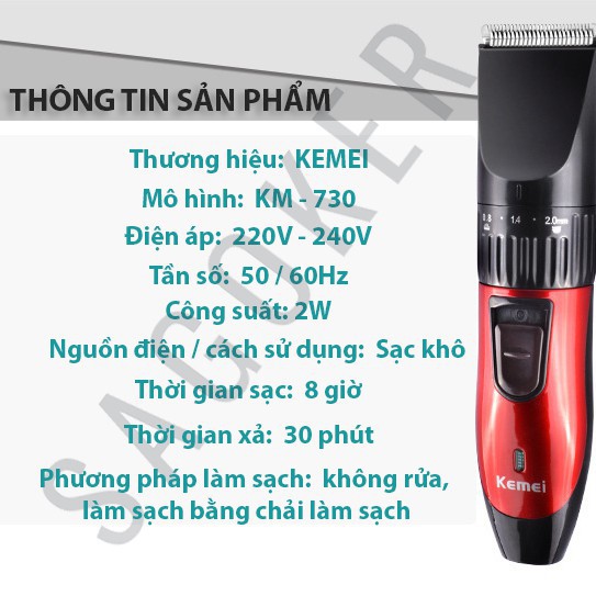 Tông đơ cắt tóc sạc điện KEMEI KM-730, mã SG_TĐ_KEMEI