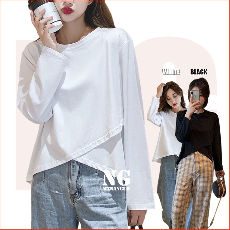 Áo Thun Nữ Dài Tay Cổ Tròn Thiết Kế Độc Đáo