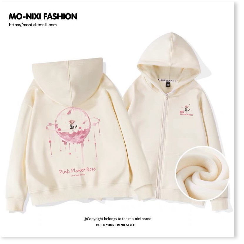 ÁO HOODIE NỮ CÓ NÓN PHỐI HỌA TIÊT CHUÔNG GIÓ TINH CẦU ĐẸP SIÊU CUTE