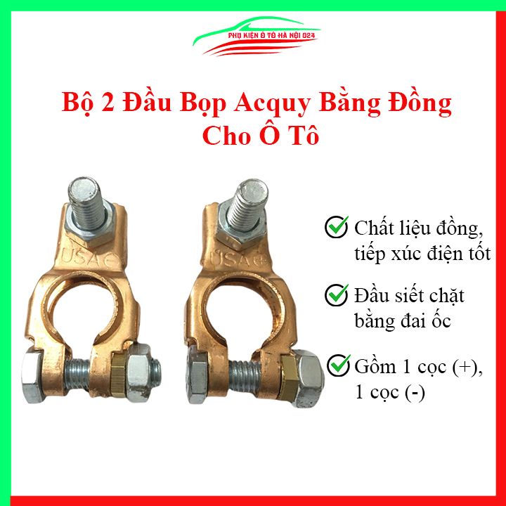 Bộ 2 đầu bọp bằng đồng, cọc đồng kẹp acquy không gãy vỡ khi xiết ốc loại tốt