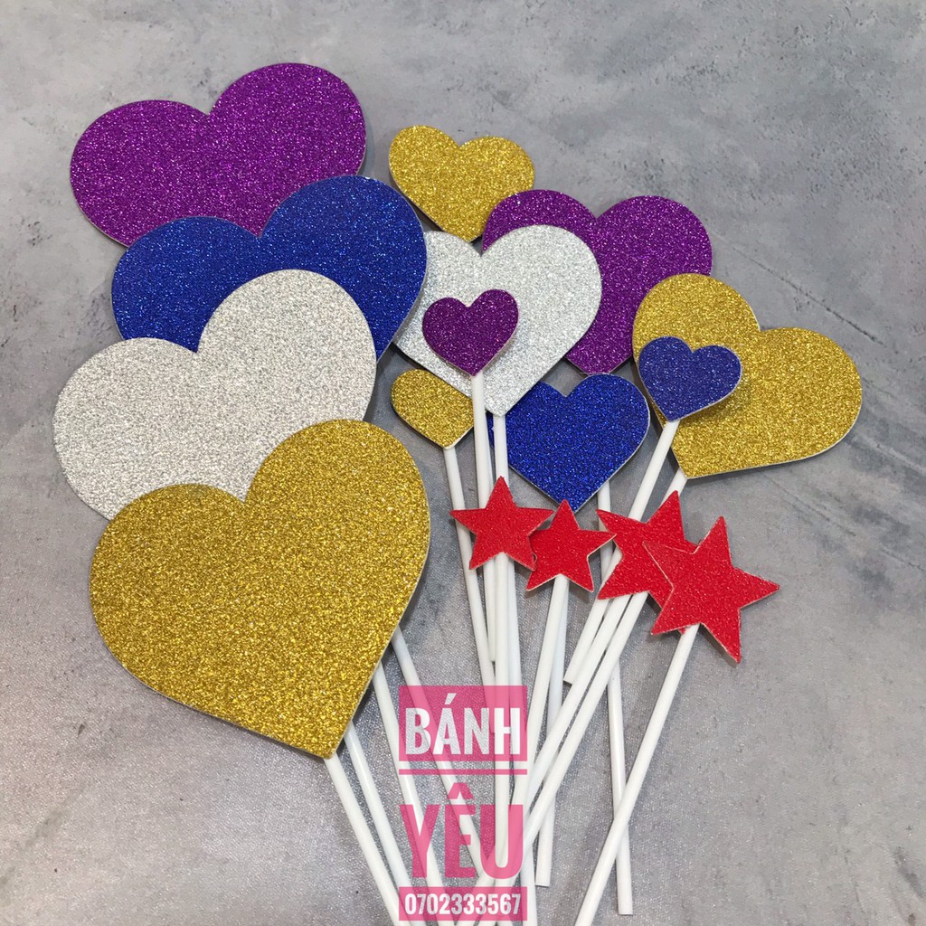 Que Cắm Giấy Kim Tuyến Trang Trí Bánh Kem