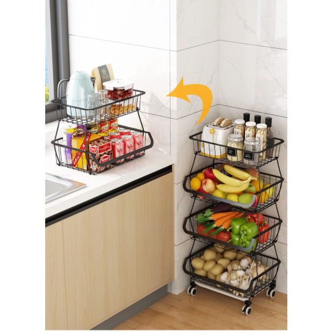 Kệ rau củ đa năng nhiều tầng có bánh xe tiện lợi nhà bếp, giá đựng rau củ, hoa quả, trái cây, xoong nồi,gia vị tiện dụng | BigBuy360 - bigbuy360.vn