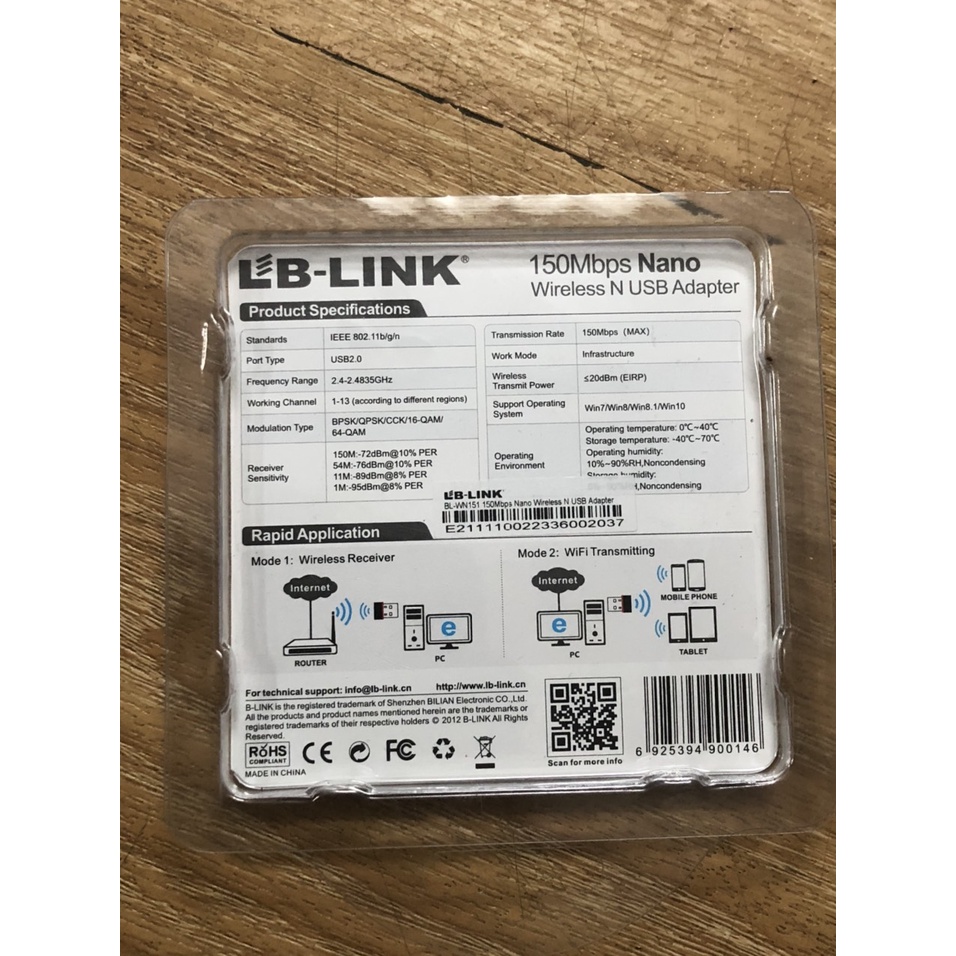 USB Thu WIFI LB LINK NANO BL WN151 Tiện Lợi Dùng Cho PC Laptop NEW 100%