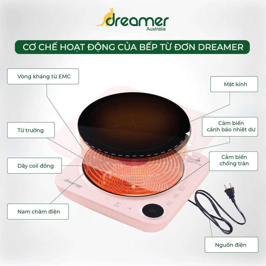 Bếp điện từ đơn Dreamer DC-IH01, công suất 2200W, Hàng chính hãng, Bảo hành 12 tháng