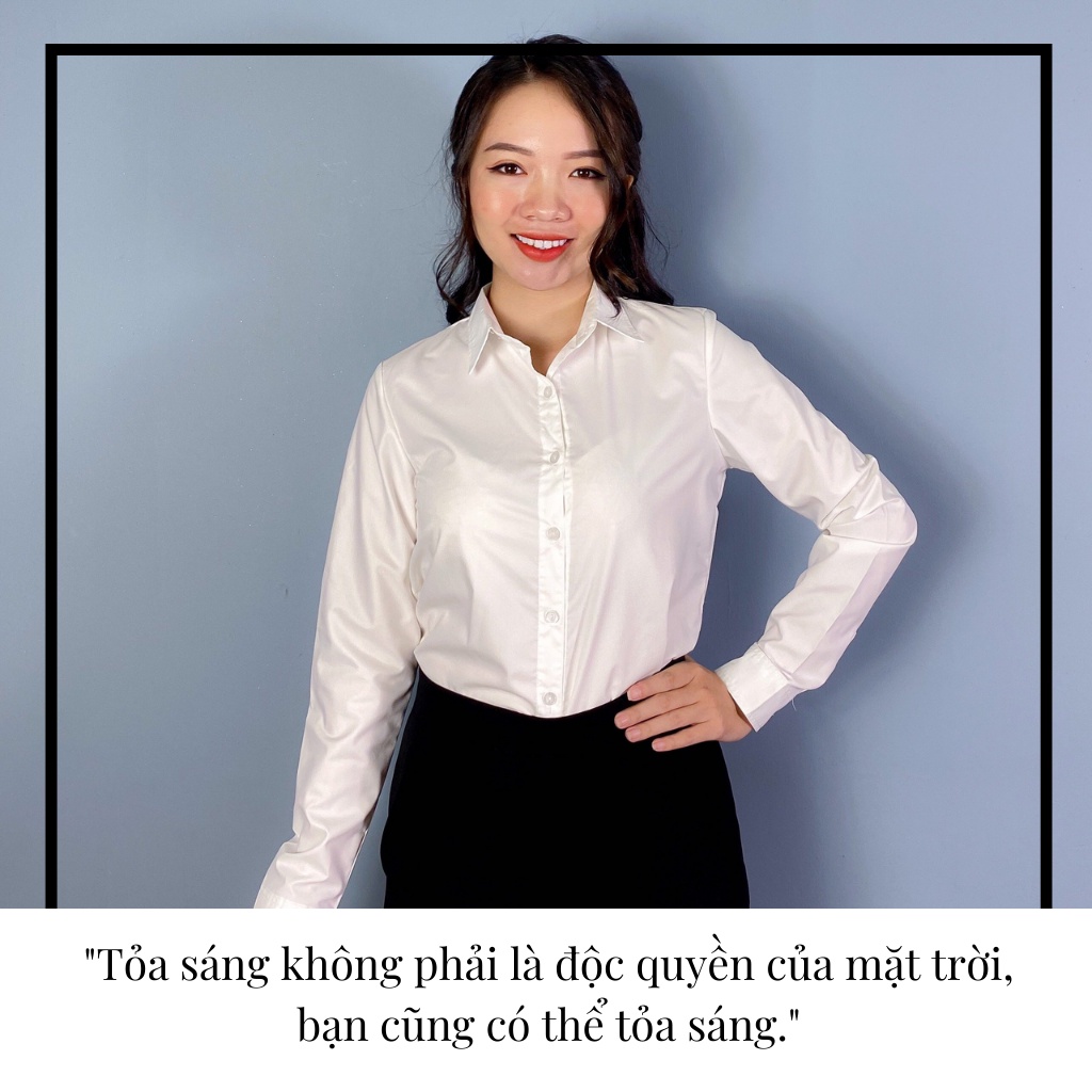 Áo sơ mi nữ công sở EMIX (màu trắng), dài tay, form rộng, cổ sơ mi, chất lụa thô mềm mịn, không nhăn, không lộ a65