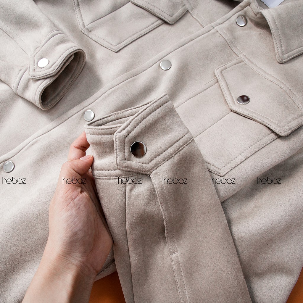 Áo khoác da lộn Heboz 6M - thiết kế sang trọng, vải da lộn trơn mịn - 00000343