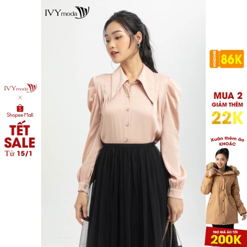 Áo sơ mi cổ cách điệu nữ IVY moda MS 17B8208