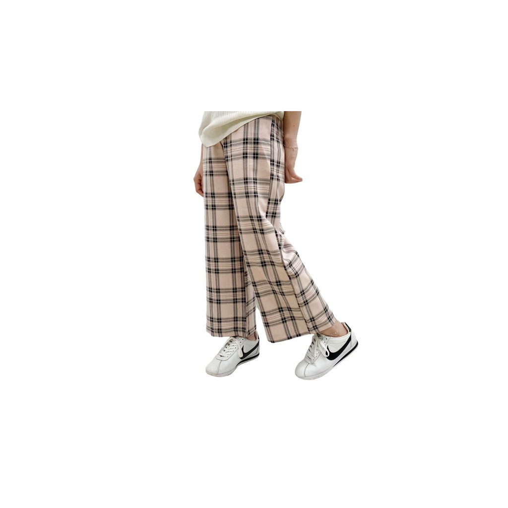 Quần ống suông caro quần Plaid Pants chất liệu cao cấp