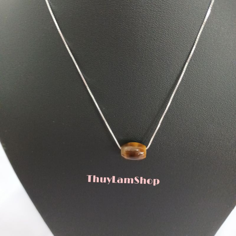 Vòng cổ dây chuyền bạc 925 vĩnh viễn bảo hành mix lu thống đá nâu vàng đầu xuôi đuôi lọt