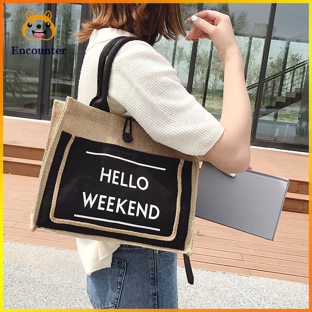 Women Linen Tote Female Casual Shoulder Bags Fashion Lady Print Handbags  ○encounter○