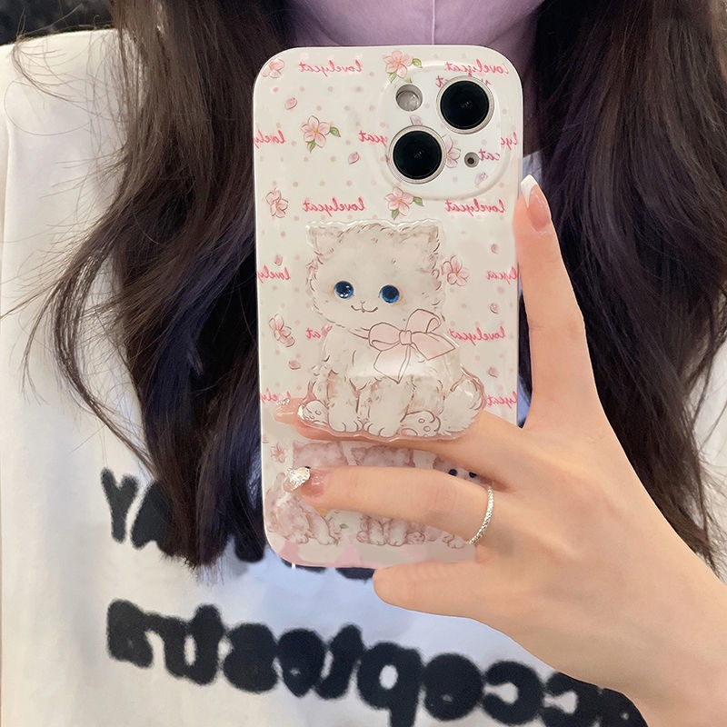 Ốp lưng điện thoại VIVO màn hình cong X80 nữ cá tính giá đỡ mèo dễ thương