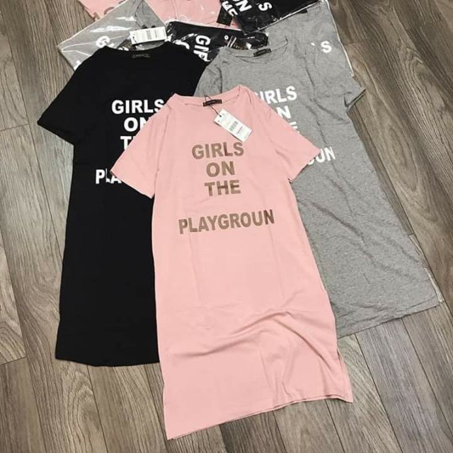 Đầm Dáng Dài , Váy Suông Dài Nữ Họa Tiết In Chữ Girl Chất Thun Cotton Hàng VNXK