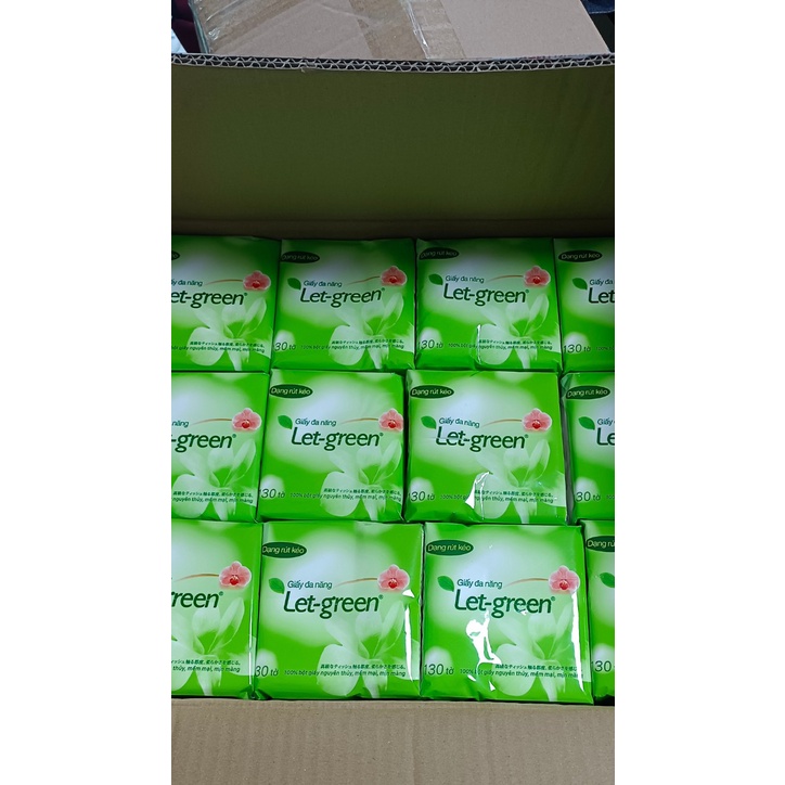 Khăn giấy khô đa năng Let-green 130 tờ * 2 lớp, 10cn x 21cm dạng rút kéo