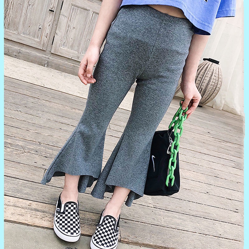 [Hàng Mới Về] Quần Dài Ống Loe Mỏng Dáng Rộng Xẻ Tà Thoải Mái Phong Cách Hàn Quốc Thời Trang Mùa Hè Cho Bé Gái
