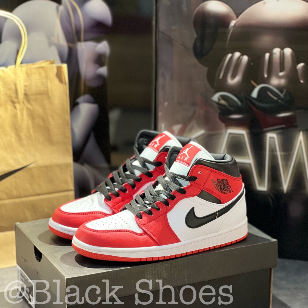 Jordan Mens Jordan 1 Mid Chicago White/Gym Red-Black Giày NlKE Jordan Trắng Đỏ Cổ Cao Nam Nữ, Giày Sneaker JD1 Đỏ