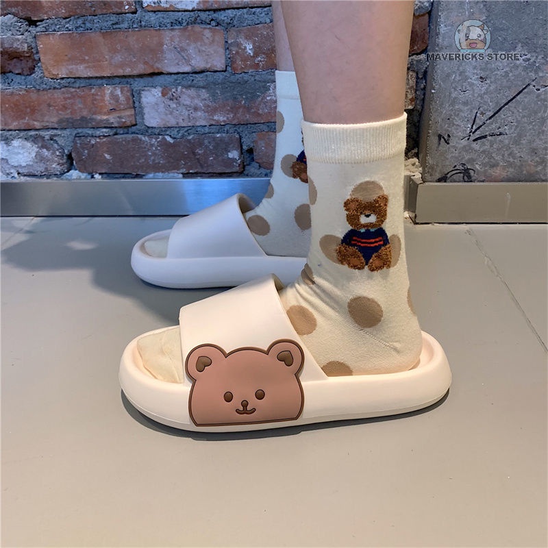 Xăng đan Đế Dày Có Đệm Thoải Mái Chất Lượng Cao In Hình Gấu Dễ Thương Cho Nữ