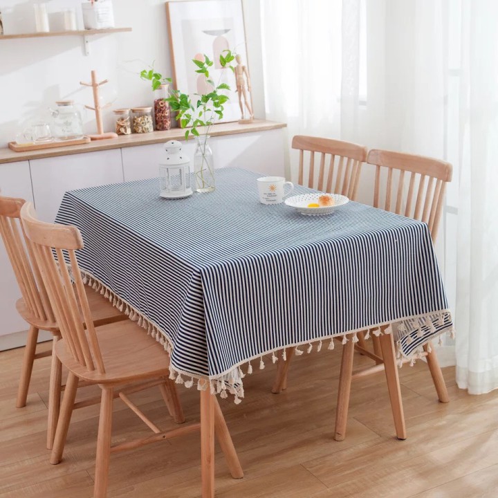 Vải linen họa tiết Sọc xanh to V-I07