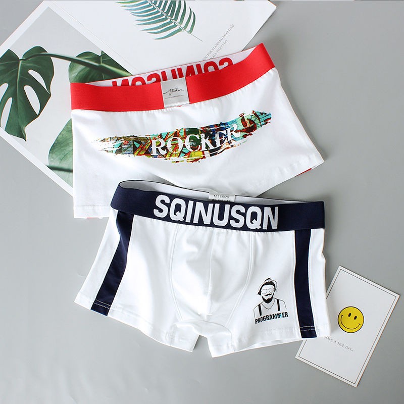 Men Boxers Briefs Underpants Underwear Trendy men's underwear men's boxers personality cotton boxers youth Korean fashion boys sexy underpants