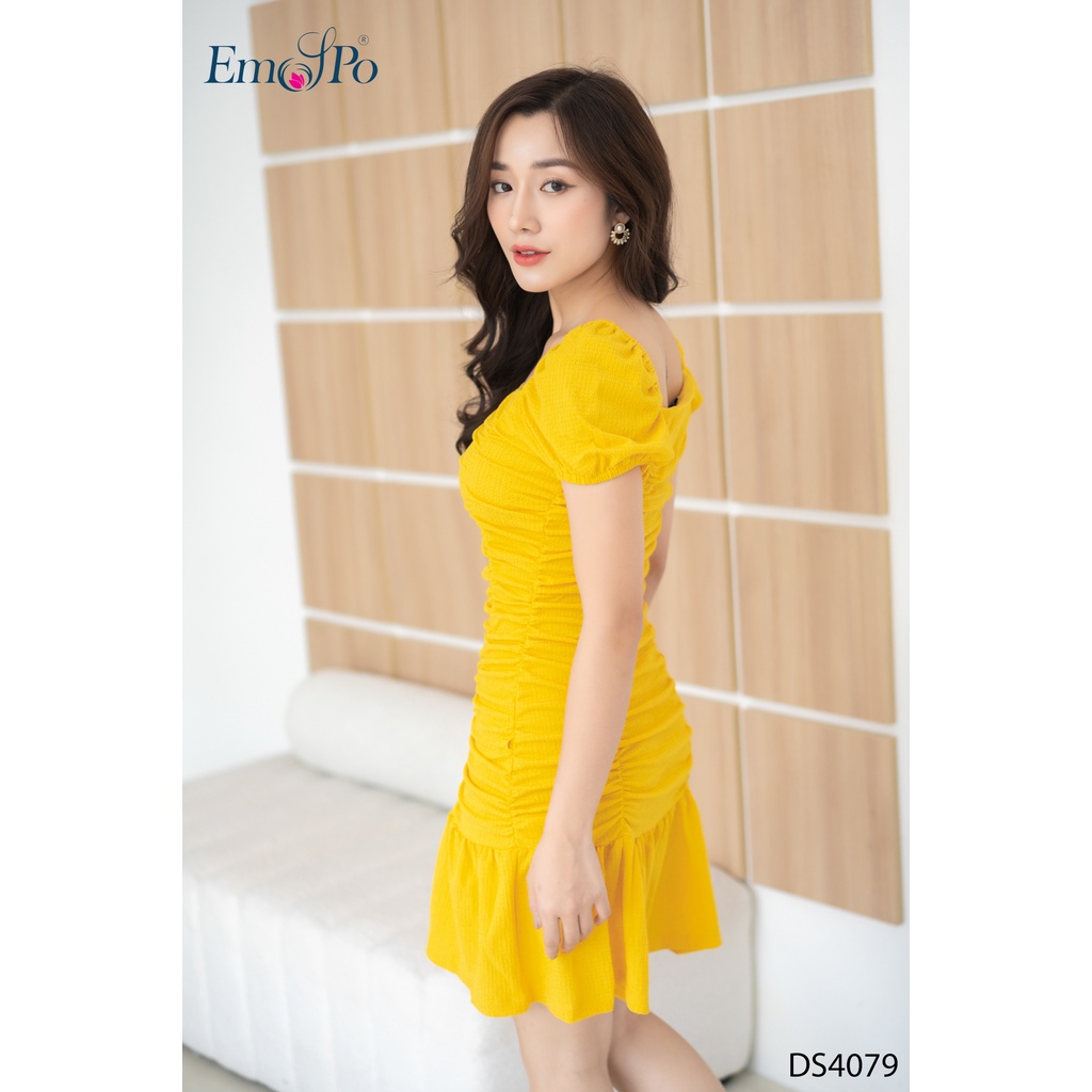 Đầm ôm cổ vuông, đuôi cá, rúm chun dọc thân Emspo DS4079
