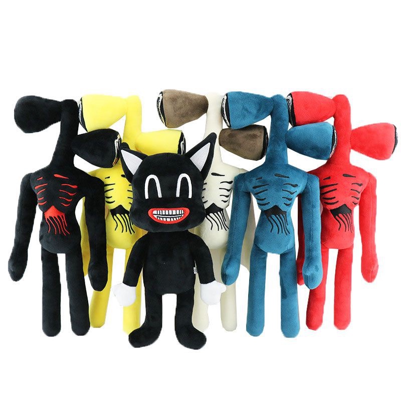 Siren Head Plush Toy Black Cat Dog Plush Toy Big Mouth Crooked Neck Horror Character Stuffed Doll Kids Gift