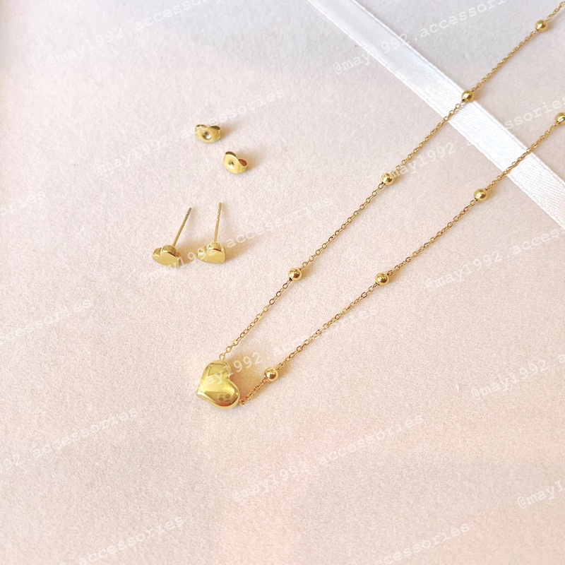 Set bông tai, dây chuyền mặt trái tim nhỏ dành cho nữ - may1992.accessories