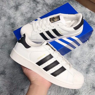 Giày Thể Thao nam nữ, Giày thể thao adidas sọc đen trắng mũi sò tem vàng