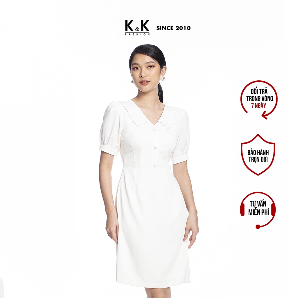 Đầm Trắng Dáng Chữ A K&K FASHION KK105-39 Thiết Kế Cổ Sen Màu Trắng