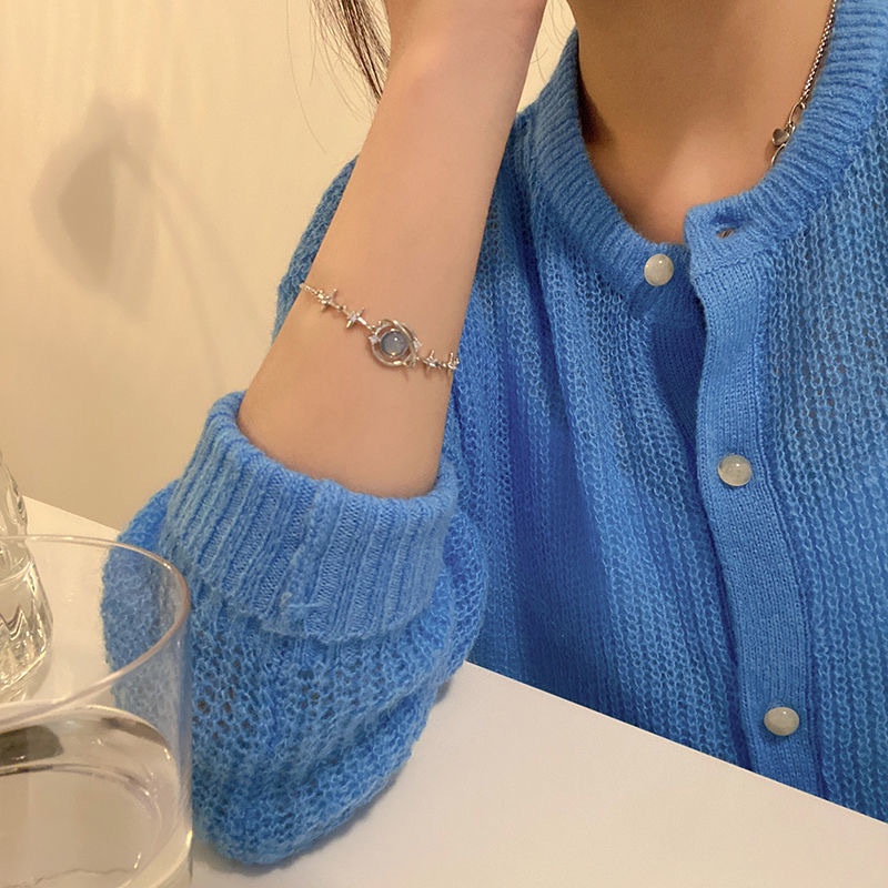 Vòng đeo tay mạ bạc hình hành tinh xanh màu nước biển dễ thương cá tính phong cách Hàn Quốc cực xinh