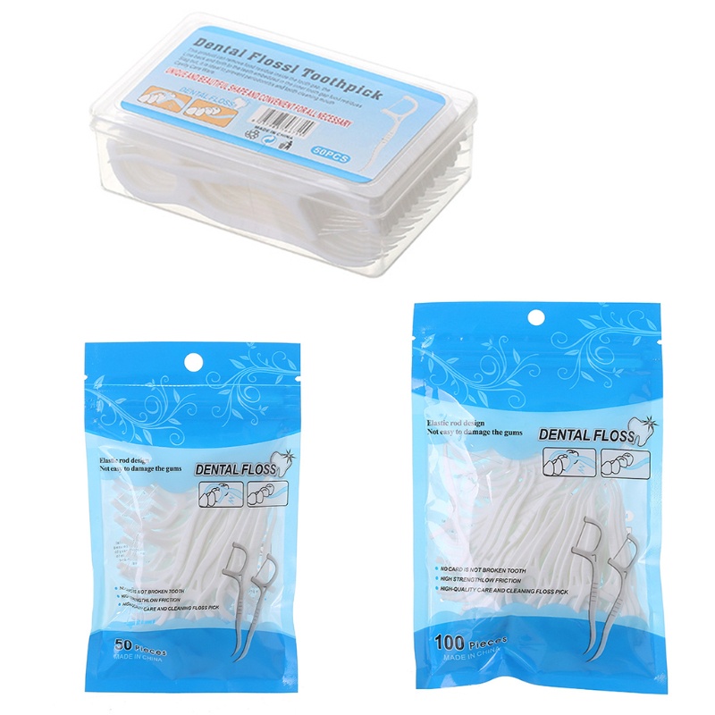 Set 50/100 tăm chỉ nha khoa vệ sinh răng miệng tiện dụng