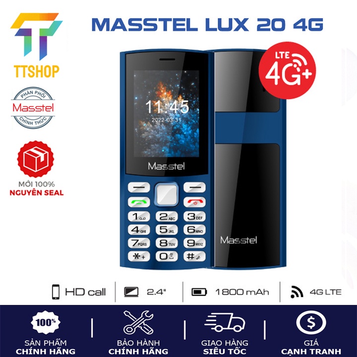 Điện thoại Masstel Lux 20 4G - Màn hình lớn 2.4" - Gọi HD Call - Hàng chính hãng