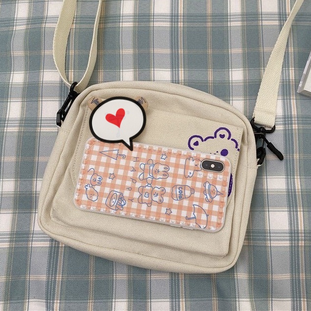 Túi đeo chéo mini vải canvas Lovely Bear dễ thương ( chưa kèm phụ kiện)