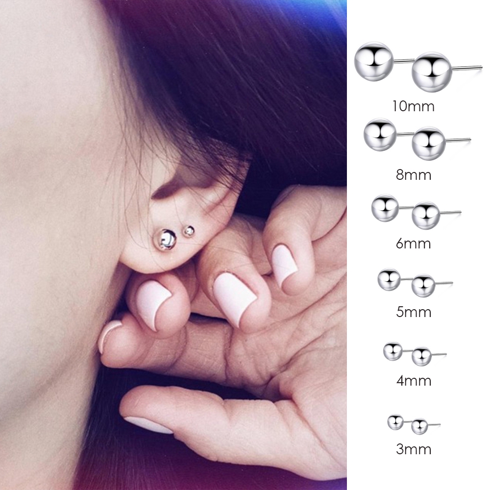 Khuyên tai dạng hạt bằng thép không gỉ 3-10mm thời trang tối giản cho nữ