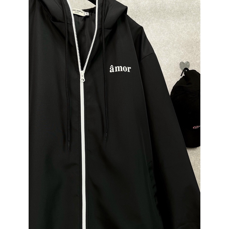 Áo khoác dù jacket nam nữ AMOR NÓN RỜI đen xám form rộng unisex khoác ngoài chống nắng
