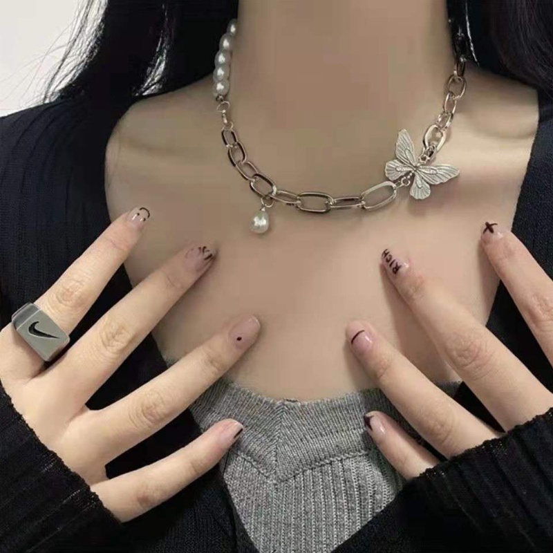 Flgo Vòng cổ Chuỗi Xương Đòn Mặt Bướm Đính Ngọc Trai Thời Trang