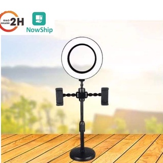 Đèn livestream 3in1 để bàn kẹp 2 điện thoại Hỗ Trợ livetream Chụp Ảnh Make Up Trang Điểm Có 3 Chế Độ Màu Sáng