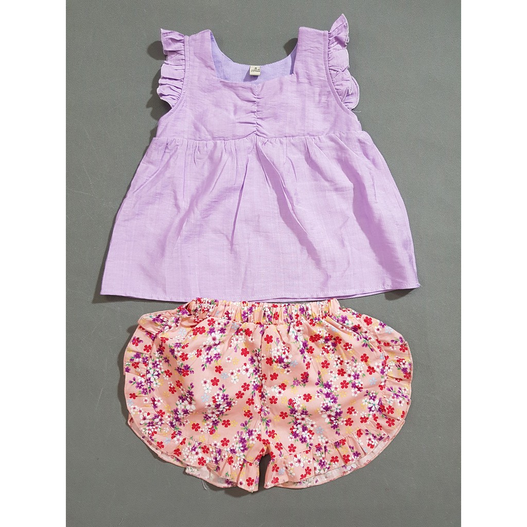 Bộ áo lụa quần bông mùa hè dễ thương cho bé gái