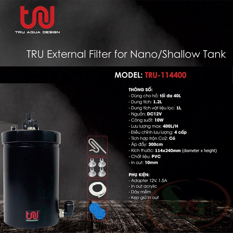 Lọc thùng mini TRU PVC 90300, 90300X, 90400, 114400 nano filter bể cá tép thủy sinh
