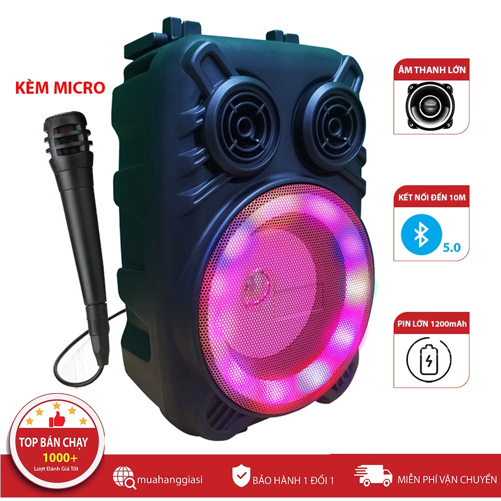 Loa Bluetooth 1206 Hát Karaoke Tặng Kèm Mic Hát Hay Nghe Nhạc Cực Đã Âm Bass Cực Mạnh Loa Bluetooth Mini Bảo Hành 1 Năm