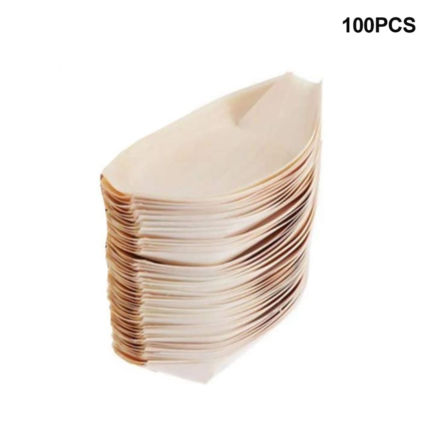Set 100 Đĩa Gỗ Đựng Sushi / Snack / Kẹo / Món Tráng Miệng Dùng Một Lần Phong Cách Nhật Bản