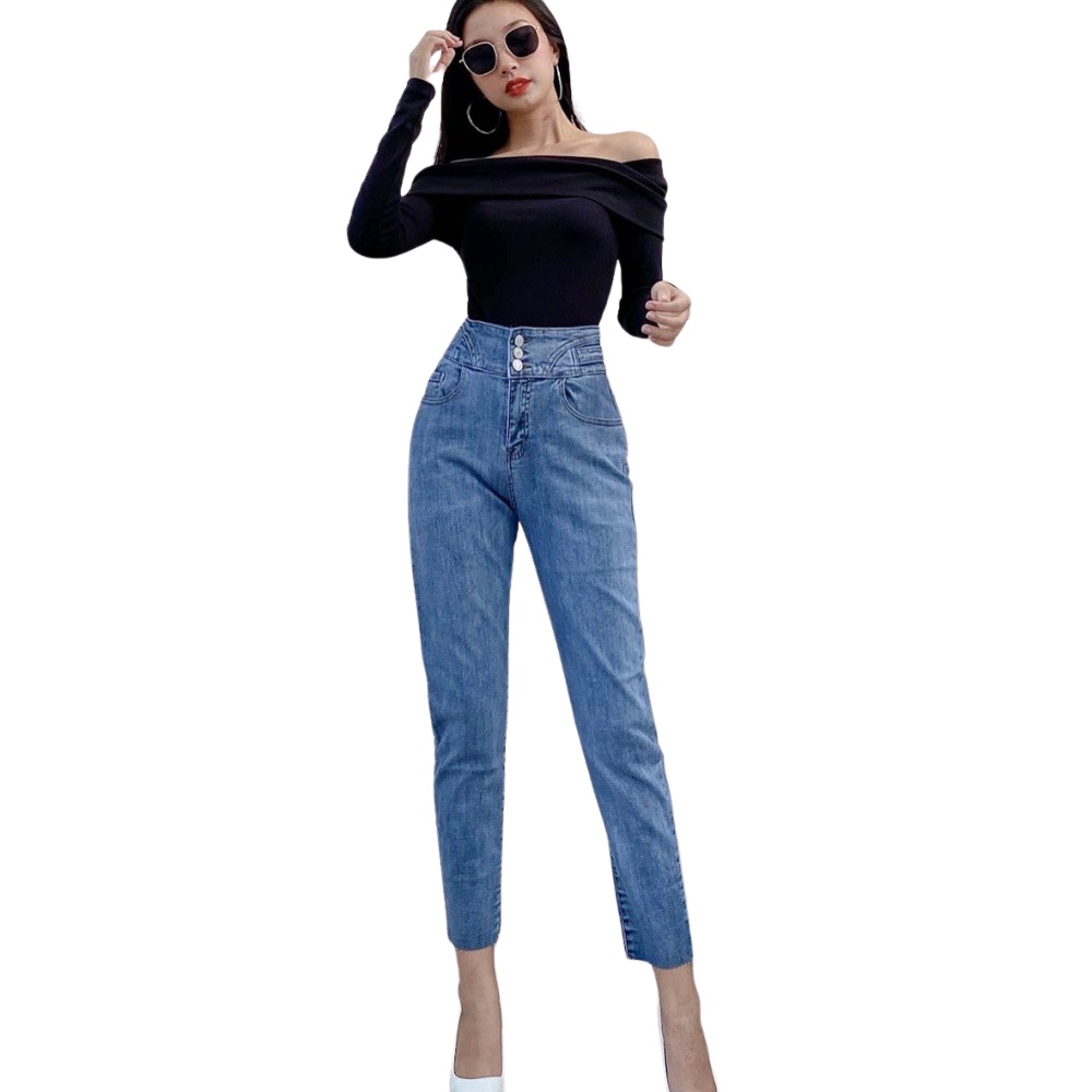 Quần Jean Nữ Baggy KAVO BLUE 3 Cúc Lưng Cao Co Giãn 4 Chiều